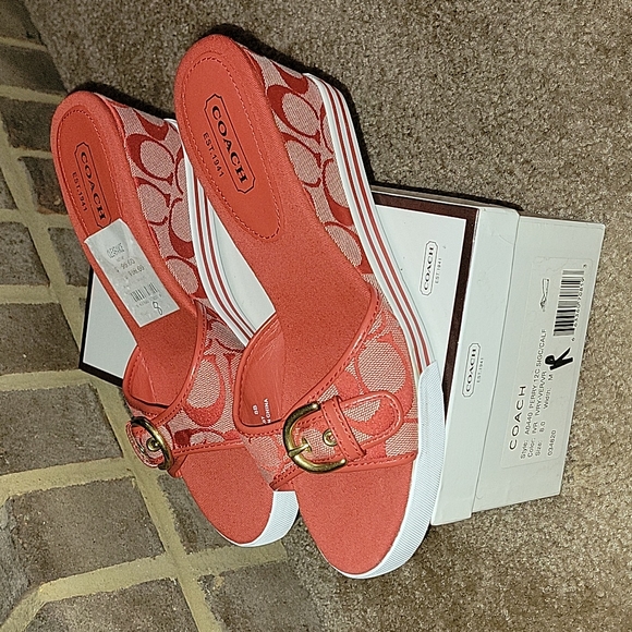 COPY - Coach Sandals, 8 Women, Orange/White - Picture 1 of 3